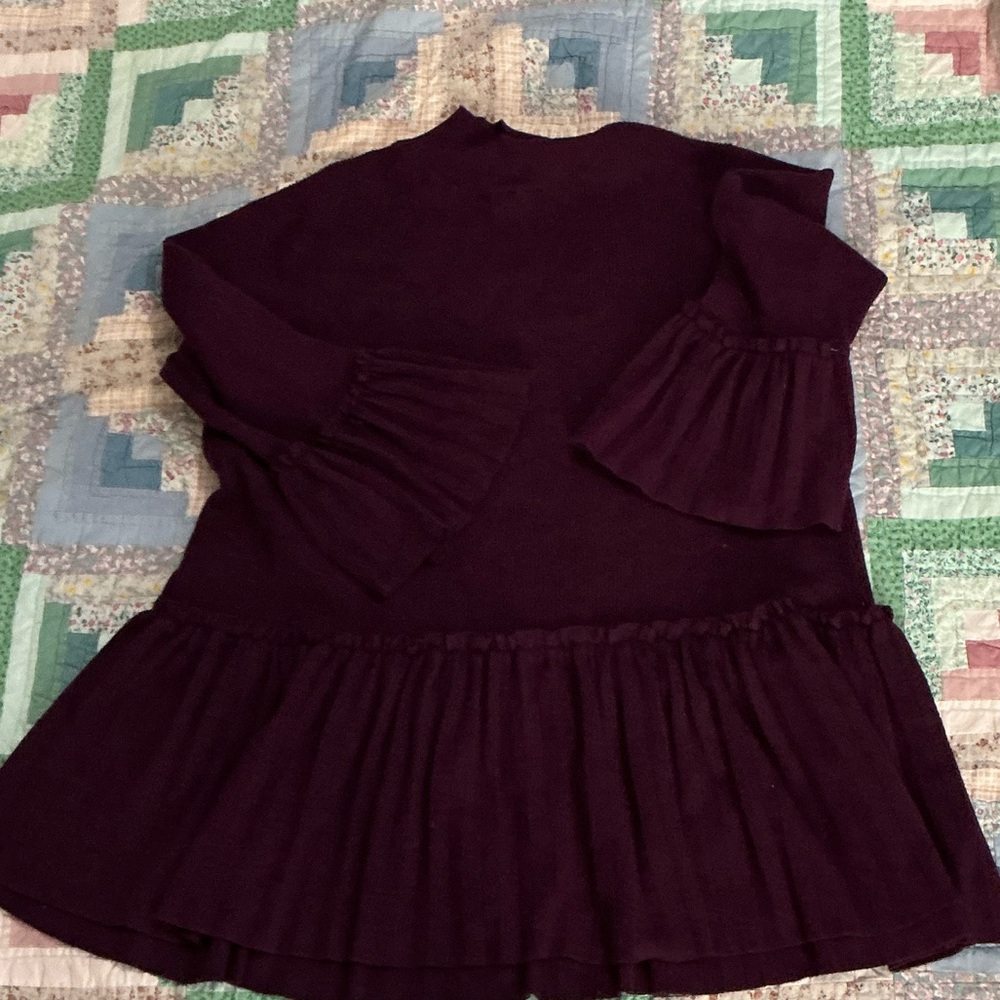 Like new burgundy Jessica London mock turtle neck ruffled sweater